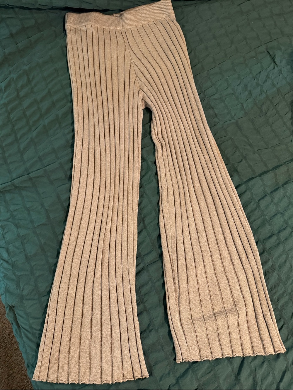 Ribbed Wide-Leg Knit Pants and Sweater- Taupe